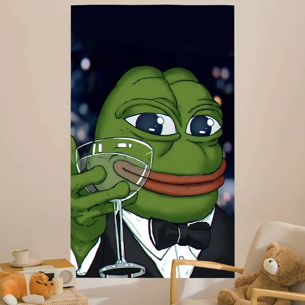 

P-Pepe Лицо лягушки Висячий богемный гобелен Висячий Таро Хиппи Настенные коврики Общежитие Японский гобелен