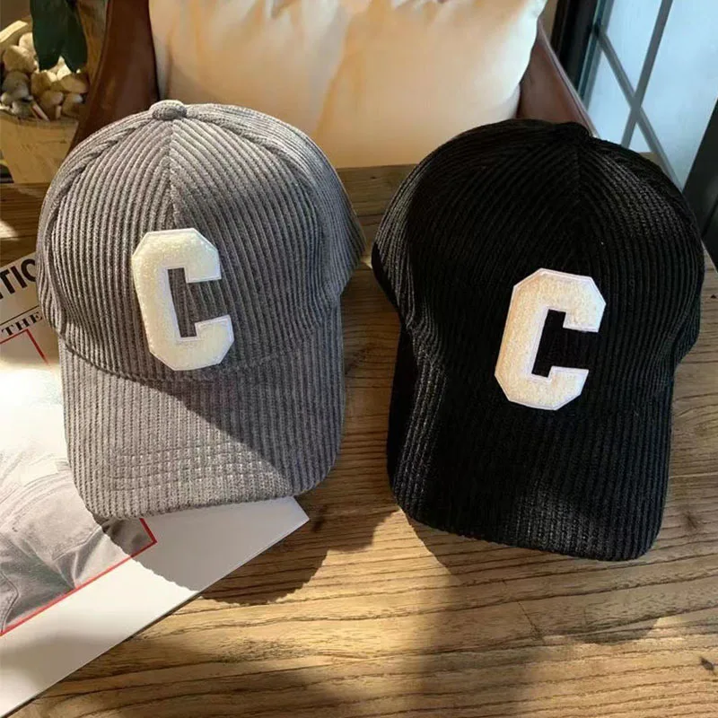 Big C Letter Corduroy Baseball Cap For Men Women Autumn Winter Adjustable Ponytail Sports Hat Unisex Hip Hop Caps Streetwear