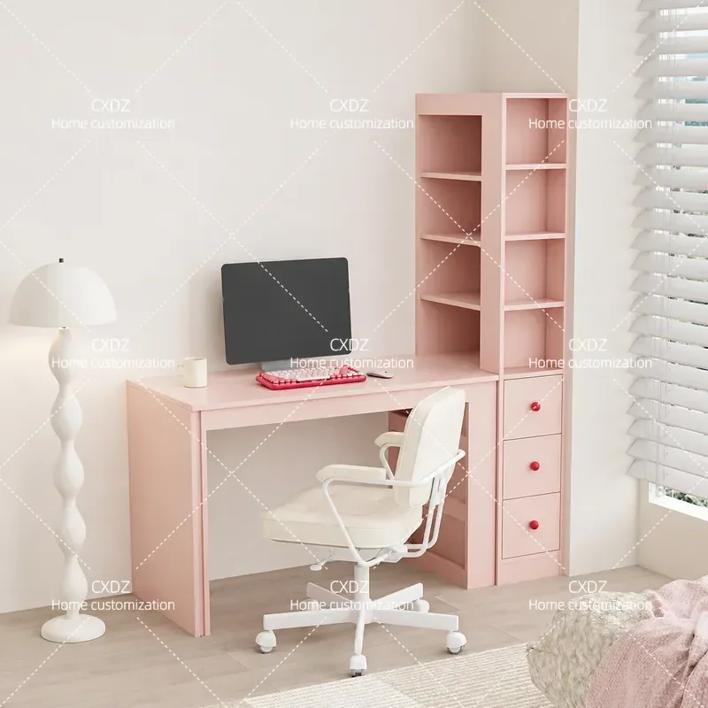 Pink Cherry Blossom Solid Wood Bookcase Multifunctional Storage Cabinet for Small Apartment Bedroom Artistic Design Locker
