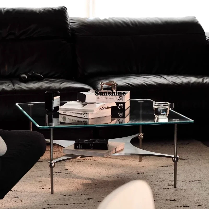 

TDTempered glass living room oval side table, stainless steel coffee table