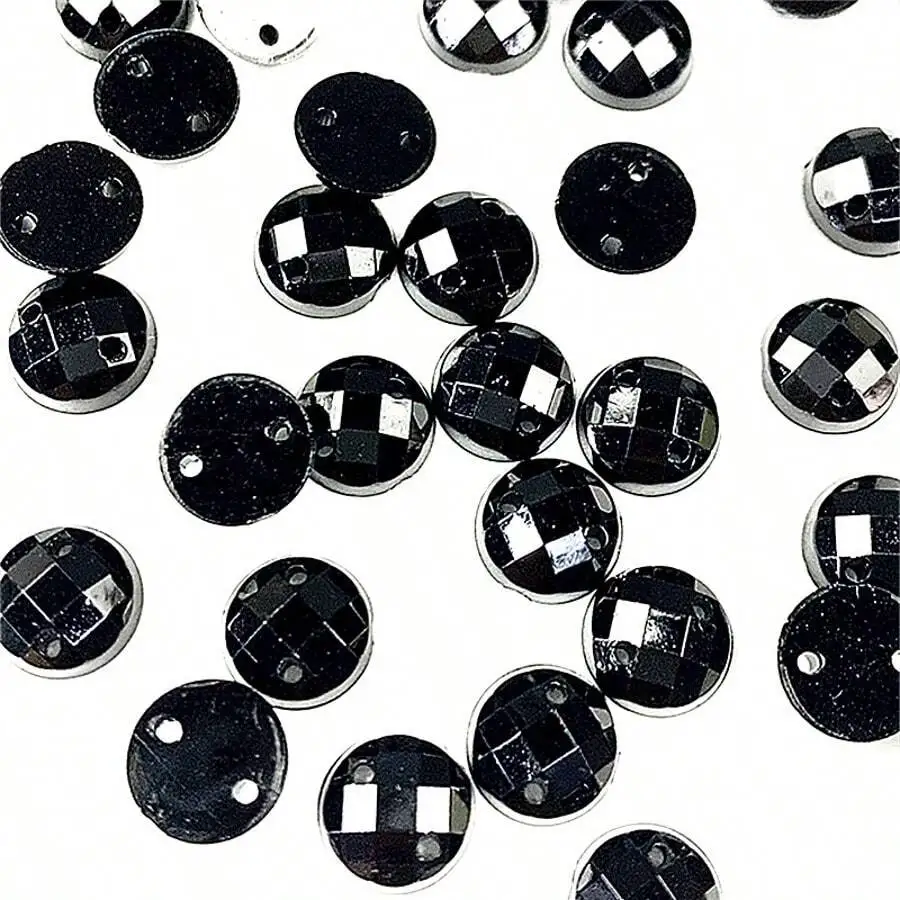 

100pcs Mixed Size Black Acrylic Sew-On Flat Back Rhinestone Gems For Dress Clothing Shoes Bags DIY Craft