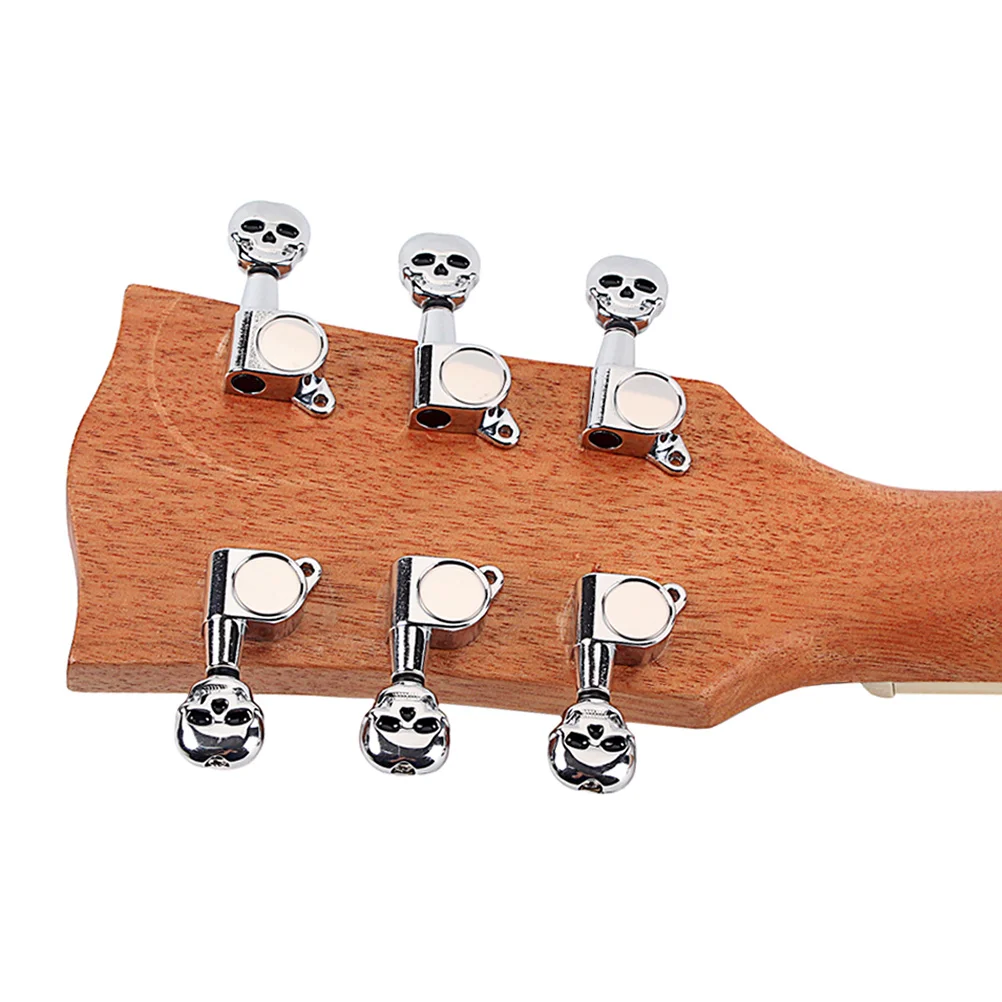 

1Set Skull Shape Vintage Style Guitar Machine Heads 3R3L Silver Tuning Pegs High Grade Durable for Electric Guitar