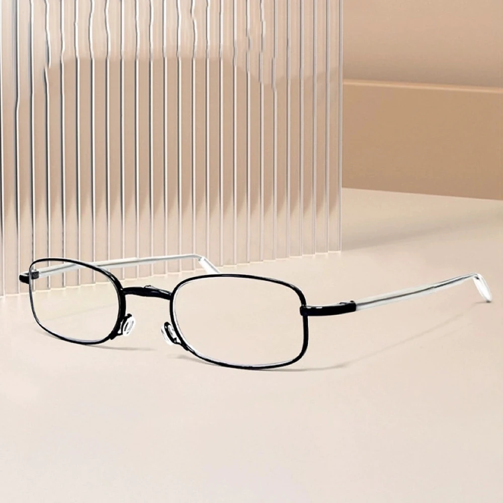 

Foldable Reading Glasses with Storage Case Men Women Anti Blue Light Glass Metal Frame Lightweight Optical Prescription Eyewear