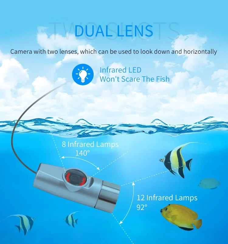 Cámara de pesca subacuática WF21 Dual, doble lámpara, 8LED, 9 