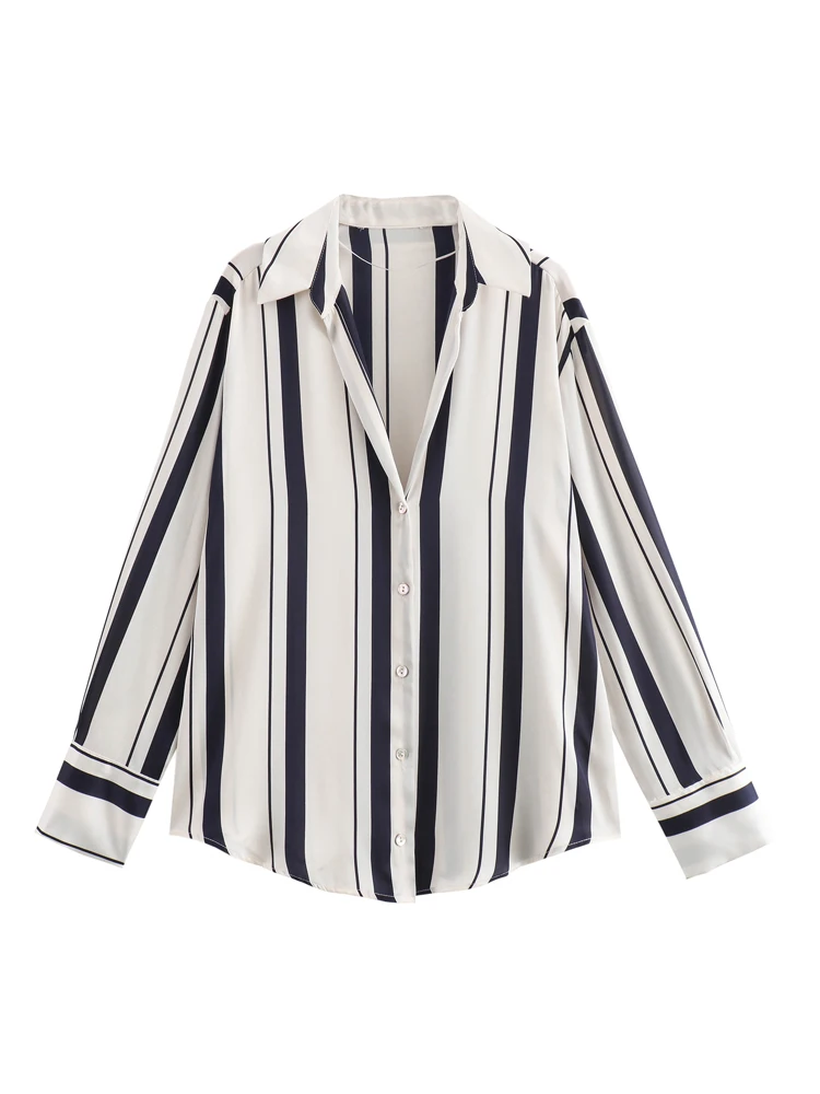 

Женская полосатая блузка KAOPU ZA, винтажная блузка с длинными рукавами, накладными карманами и пуговицами, шикарные топы