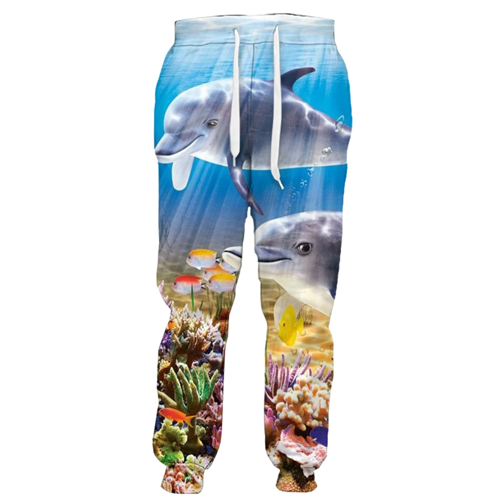 

HX Fashion Mens Pants Sea Life Dolphin Colorful Coral 3D Printed Sportwear Casual Sweatpants Streetwear Joggers Dropshipping