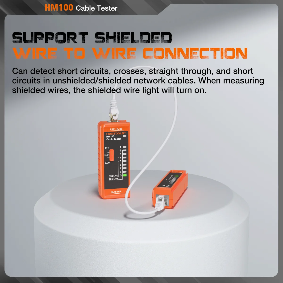 جهاز اختبار كابل الشبكة Homtools HM100 لأداة اختبار Lan RJ45 Cat5 Cat5e Cat6 Cat7 8P 6P / كابل محمي وكابل هاتف RJ11