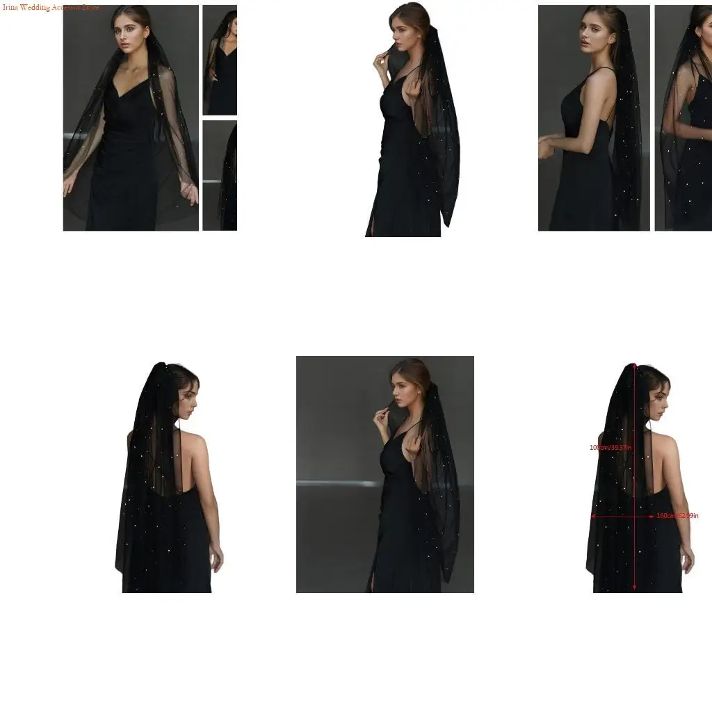 

G92D Стильная черная свадебная вуаль с со стразами