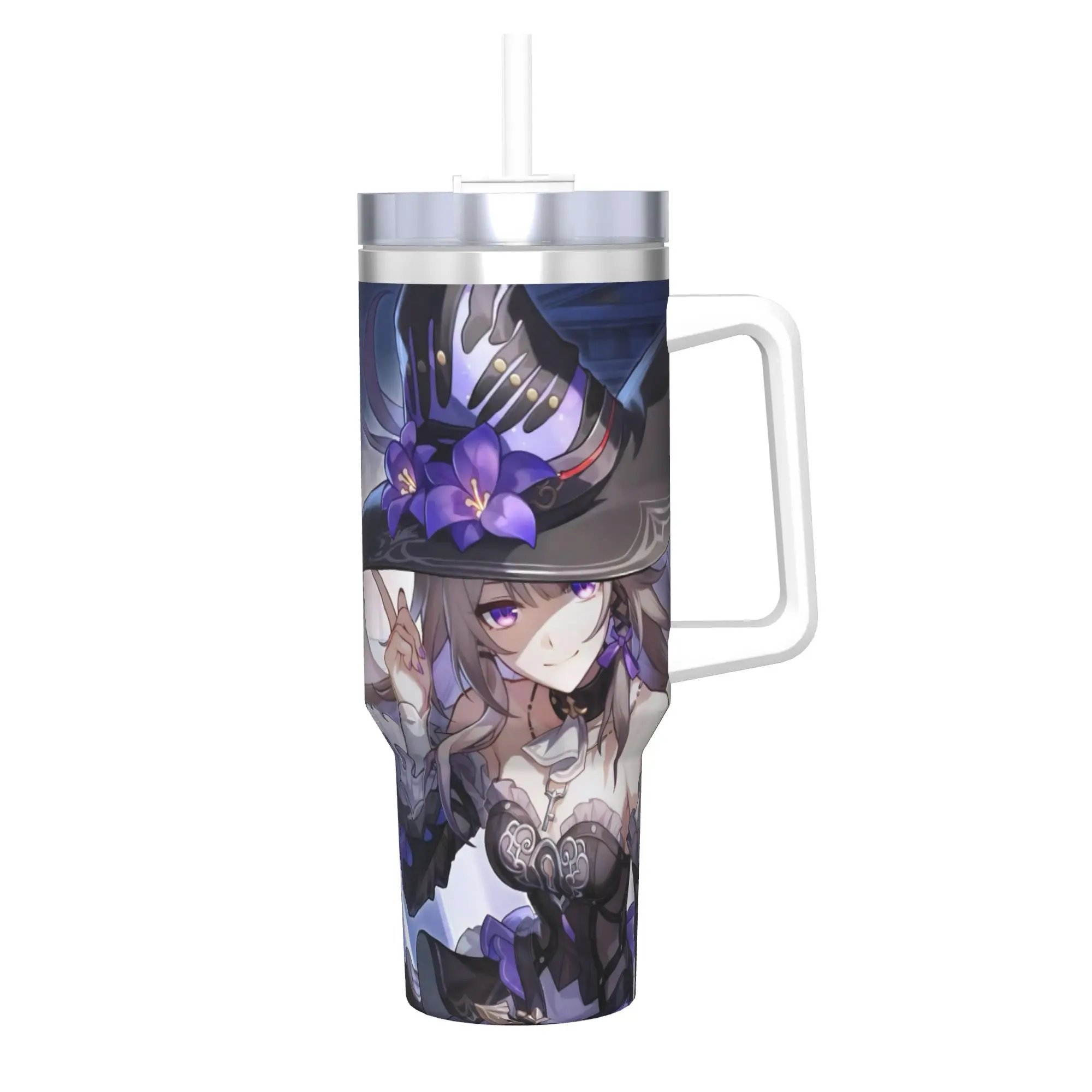 Honkai Star Rail Tumbler With Straw  Stainless Steel Travel Mug Double Wall Vacuum Insulated for Cold Or Hot 40oz