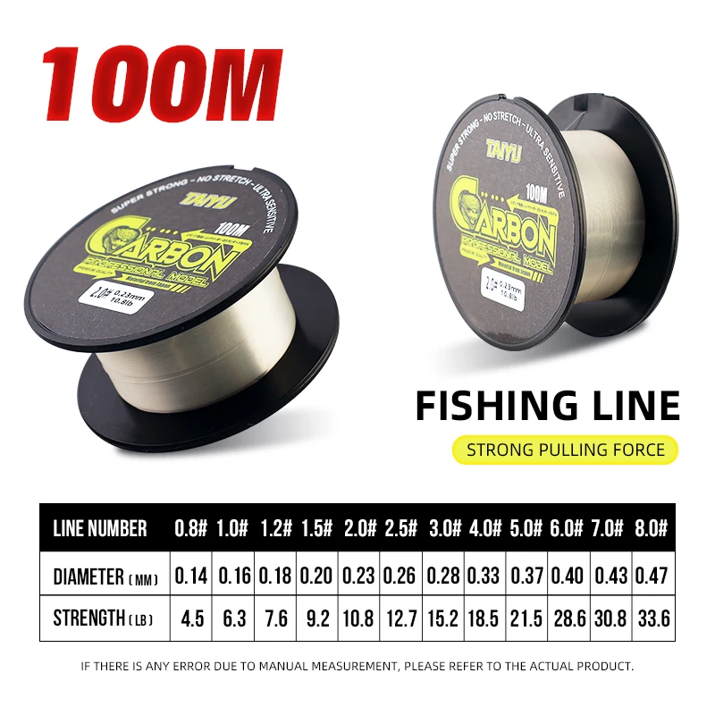 TAIYU 100m Carbon Fiber Fishing Line Japan Materials 3LB-26LB Standard Durable Leader Wire Smooth Carp Fishing Sinking Fly Line