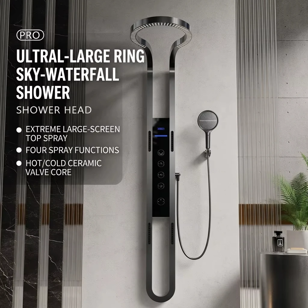 New Best-selling Copper Shower Screen Set Modern Hotel Household Handheld Sprayer Digital Display Circular Large-waterfall