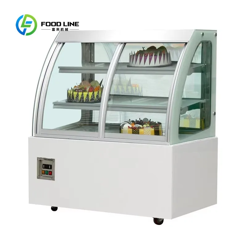 Custom Made Countertop Commercial Refrigerated Pastry Display Cabinet Curved Glass Door Cake Showcase