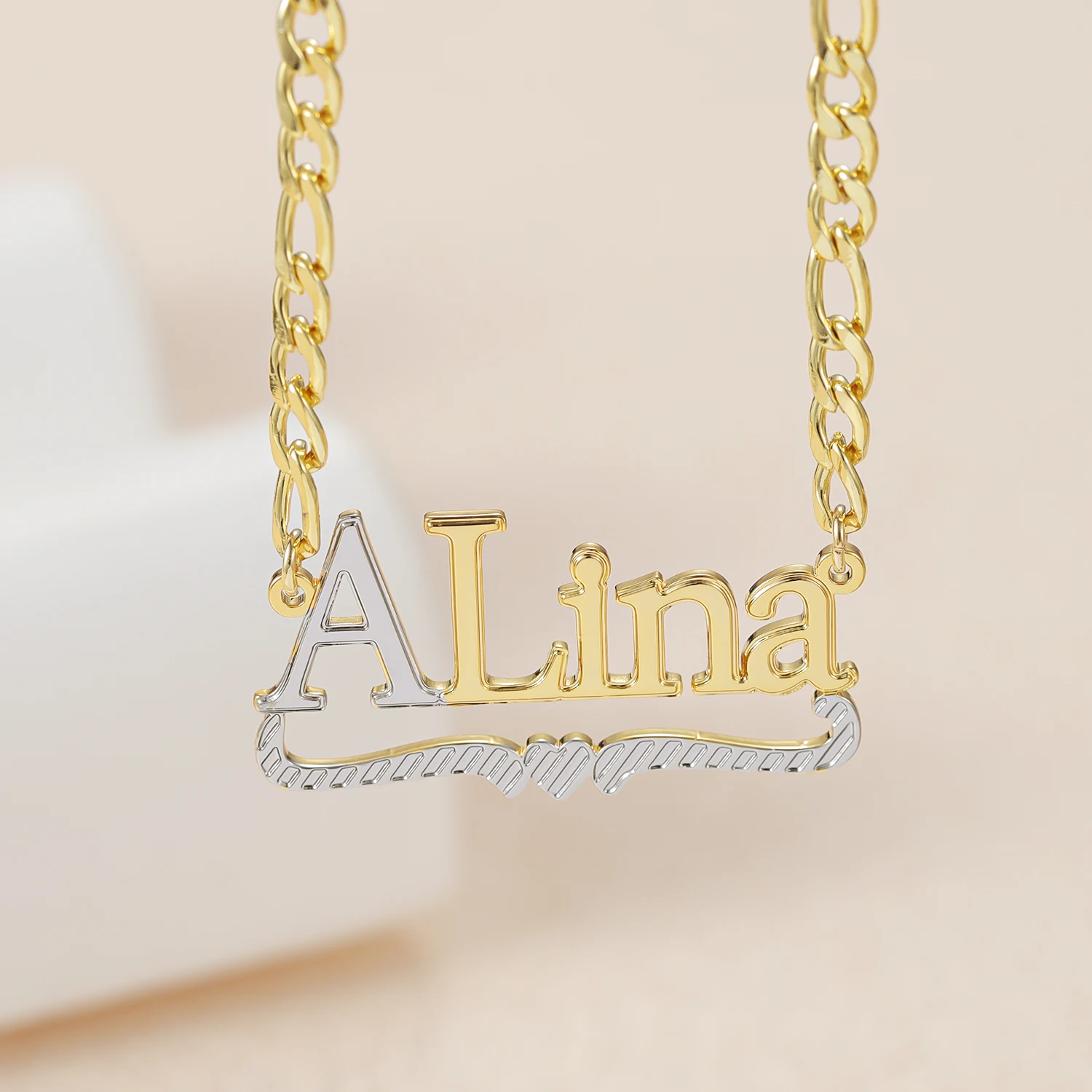 Customized Necklace Single Layer Two Tone Personalized Stainles Steel Double Plated Name Pendant Jewelry For Women Birthday Gift