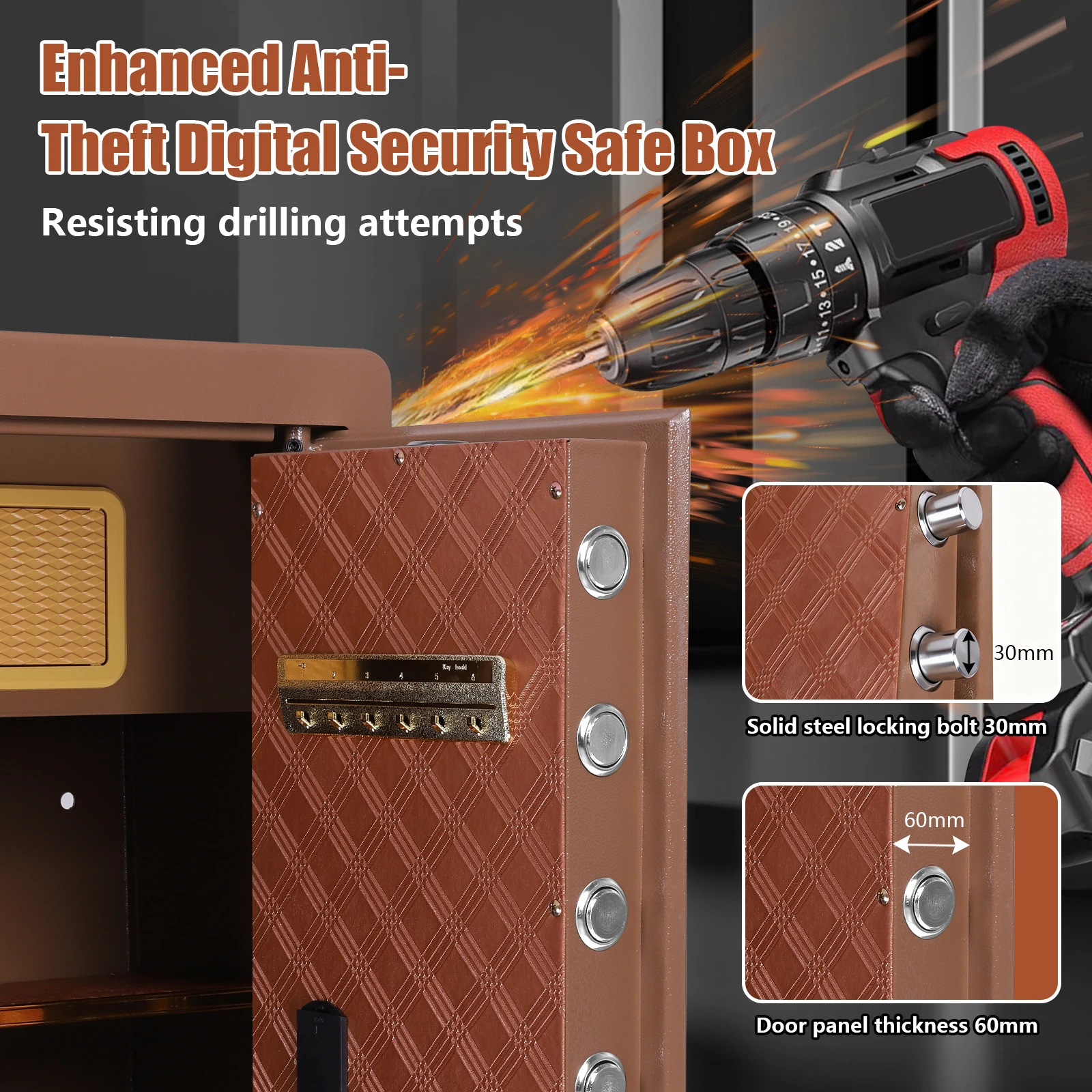 صندوق الأمان لبصمات الأصابع مقاس 60 سم، تنبيه ذكي ووضع كتم الصوت، صندوق الأمان الرقمي لأمن المنزل للمستندات والأشياء الثمينة والمجوهرات #2