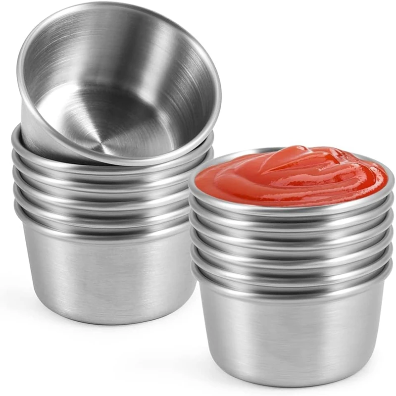 Ramekin Sauce Dipping Bowl Mini Sauce Cups Pudding Condiment Cups For Home Party Restaurant (Silver 12PCS 70Ml)