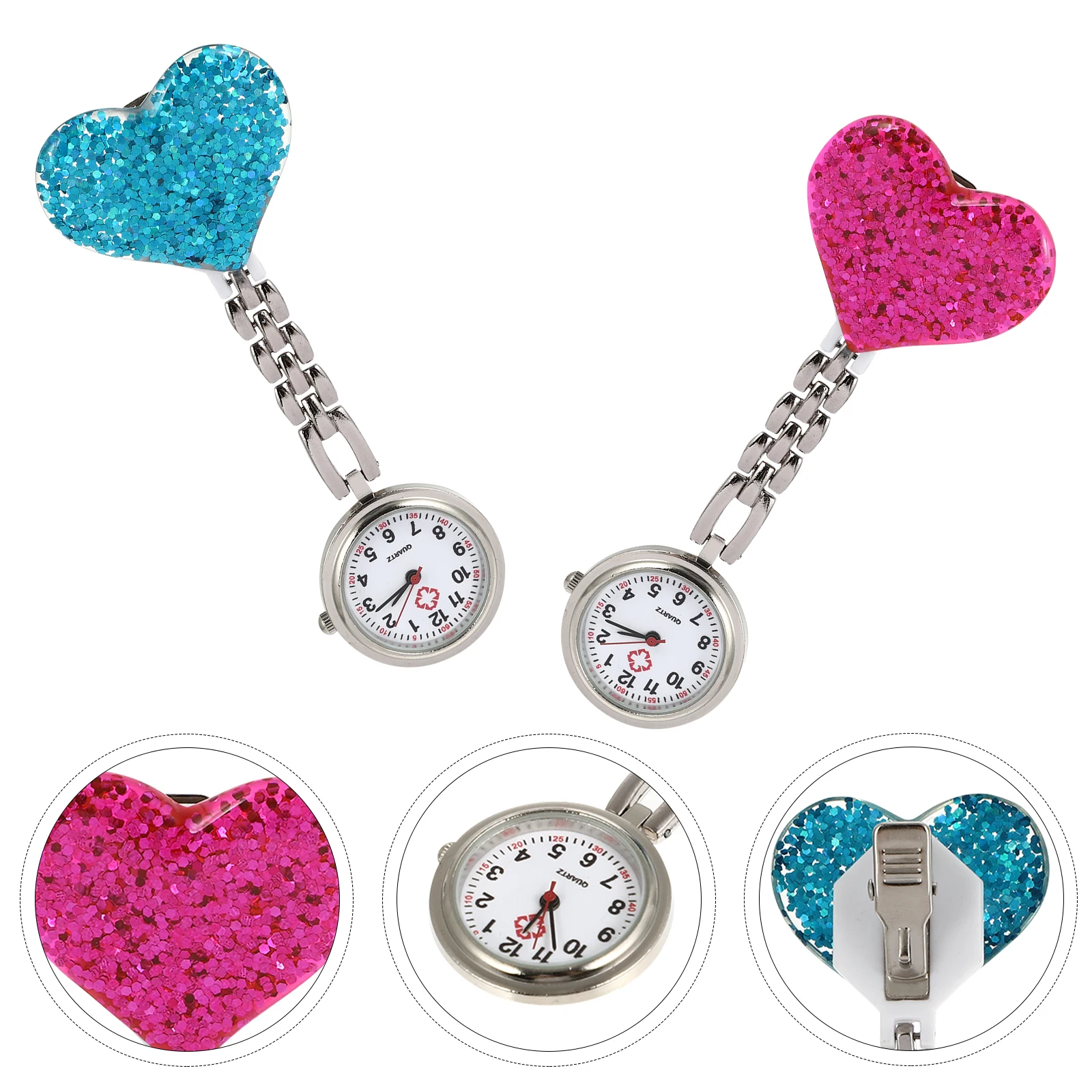 

2 pcs Heart Design Nurse Pocket Watch Women Alloy Watches Lovely Decorative Gifts Accurate Time Lightweight Nurse Accessories