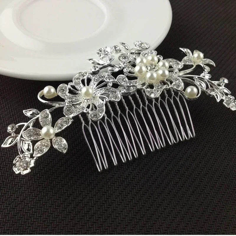 Rhinestone Bridal Hair Comb Pearl Tiaras Crystal Hairclip Girl Party Jewelry for Women Miraculous Wedding Hair Accessories