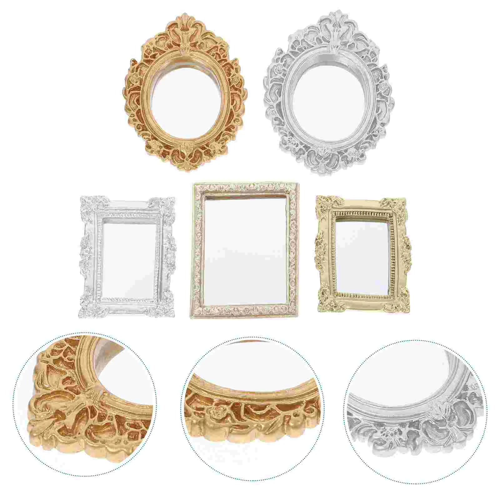 5 Pcs Mini Classic Mirror Small Miniature Wall Vintage Round Model Mirrors Decorative