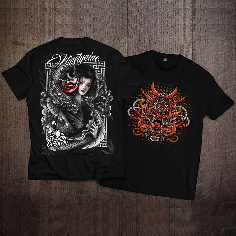 2026 Japanese-style Prajna Ghost Face Evil Spirit Ukiyo-e Short-sleeved T-shirt with Yokosuka and Handle Cotton Loose