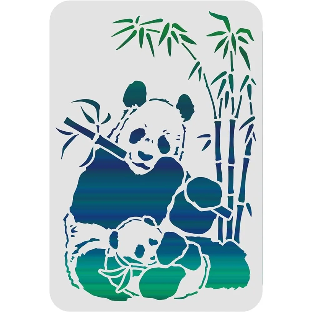 Panda and Bamboo Drawing Painting Stencils Templates 11.7x8.3 inch Plastic Panda Mom & Baby Stencils Reusable Decoration Stencil