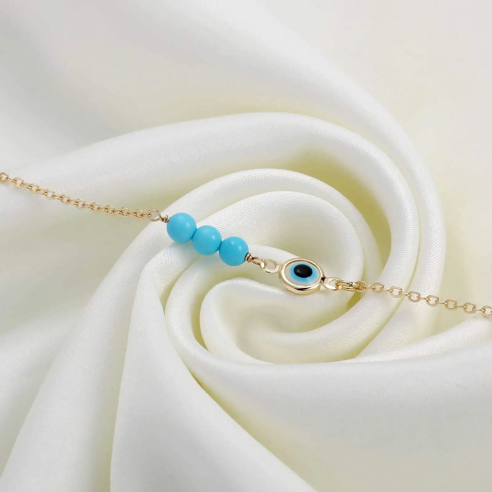 18K Gold-Plated Stainless Steel Natural Semi-Precious Stone Turquoises Splicing Blue Bracelet For Women Evil Eye  Jewelry