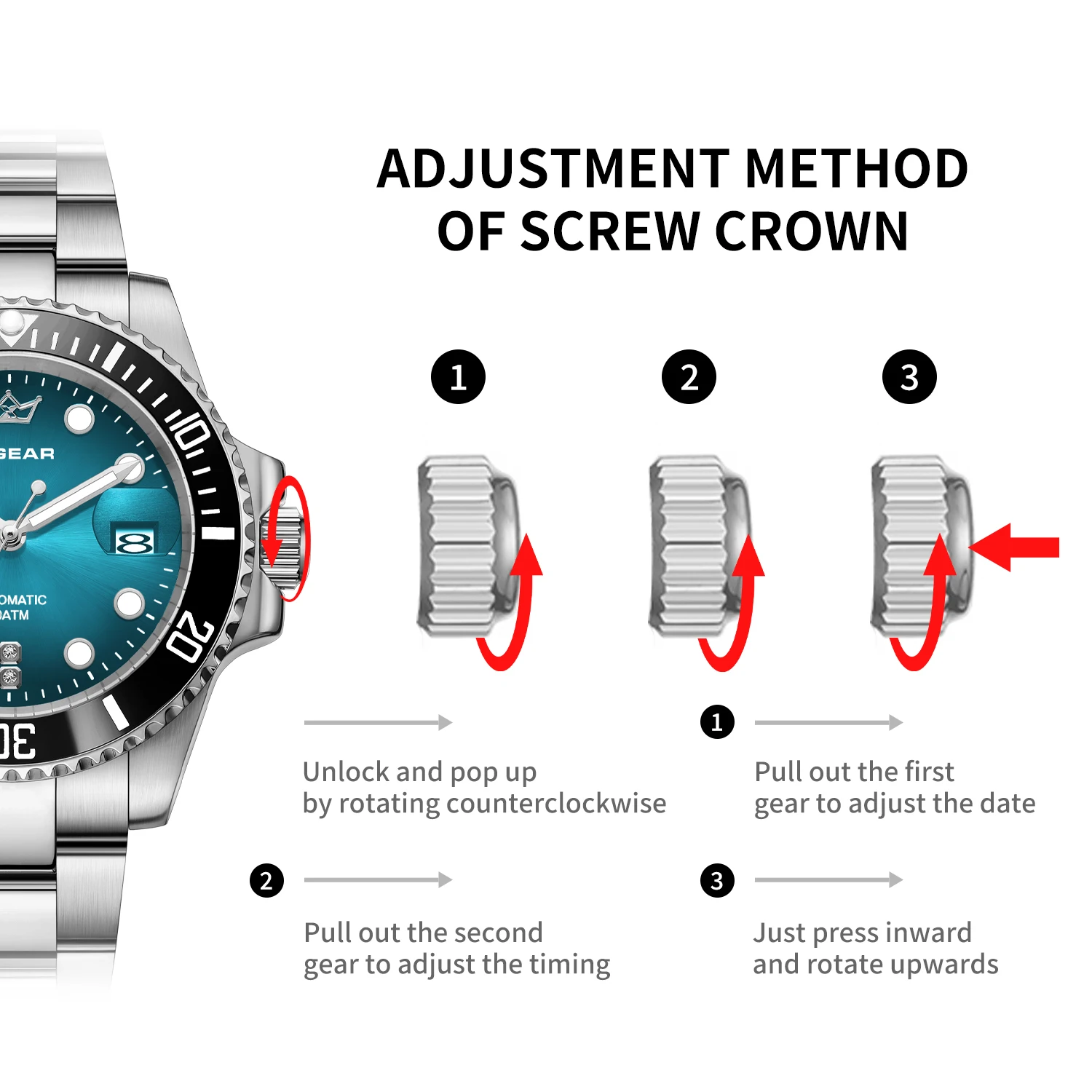 X-GEAR 2025 Новая модель: модные деловые мужские автоматические механические часы — нержавеющая сталь, водонепроницаемые, светящиеся