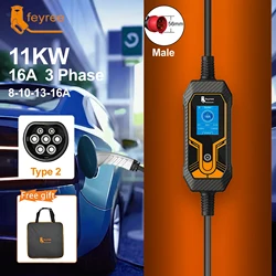 Feyree 11KW 16A 3P Type2 EV cargador portátil EVSE caja de carga cargador de coche eléctrico enchufe CEE IEC62196-2 cargador de vehículo eléctrico