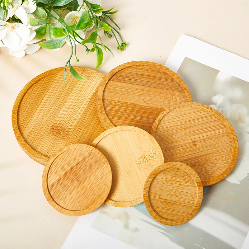 1Pc Bamboo Tray Bonsai Holder Round Plant Stand For Succulent Pot Wood Flower Pot Holder Garden Tools