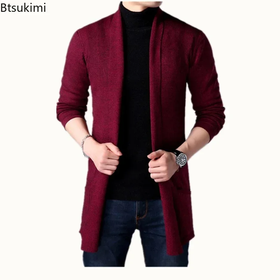 New 2024 Spring Autumn Men's Sweater Coats Cardigans Slim Fit Long Solid Knitted Jacket Male Casual Sweater Cardigan Coats S-4XL