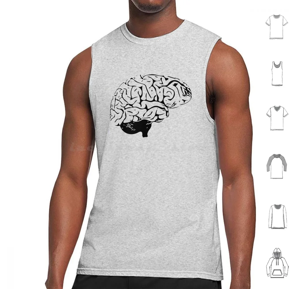 The Brain Tank Tops Print Cotton Brain Science Smart Intelligent Vector Black Gray Grey Geek