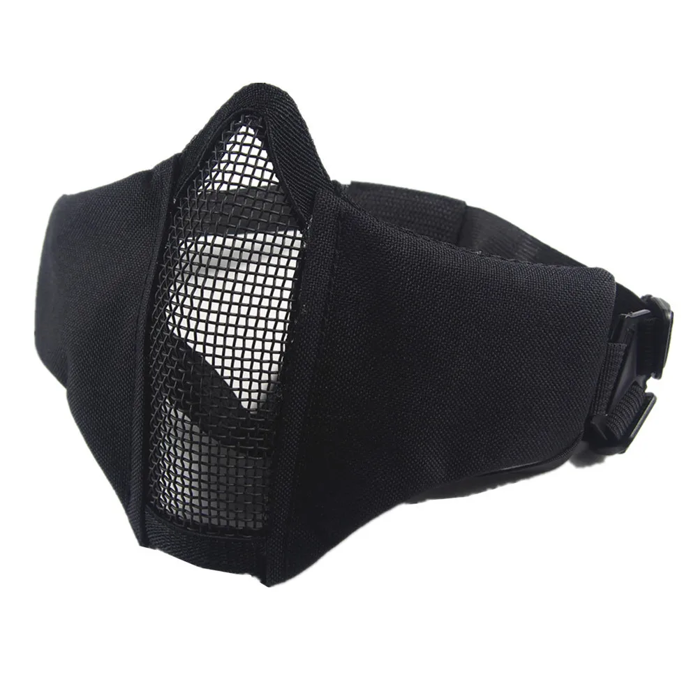 Zlangsports Masque tactique Airsoft demi-visage masques de protection CS Wargame pliable maille métallique Double ruban réglable