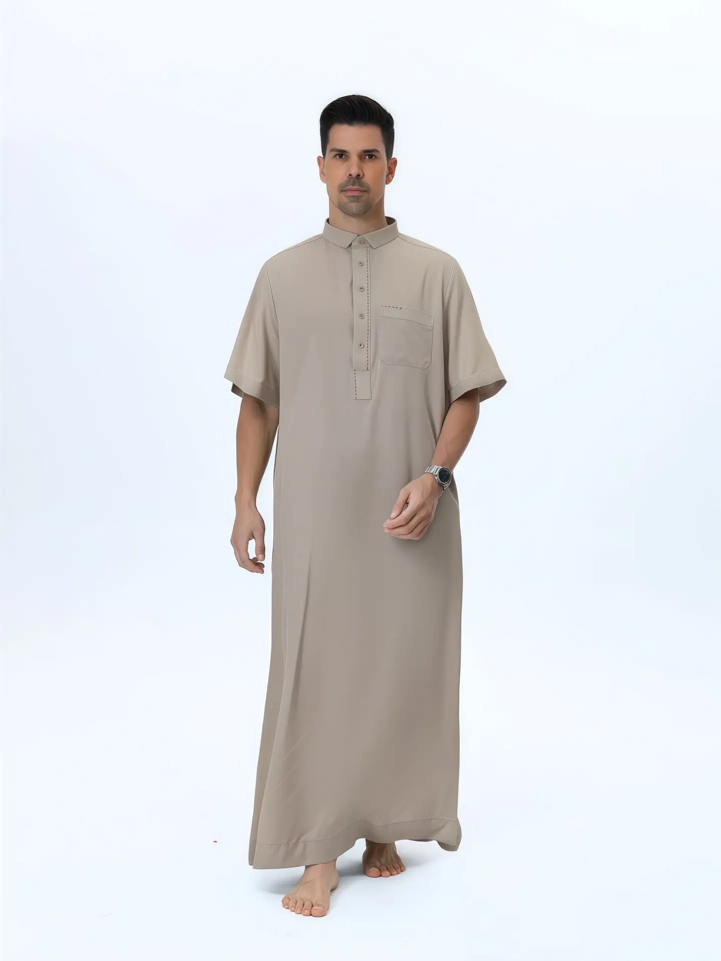 Abito lungo musulmano Colletto con risvolto da uomo Jubba Thobe Casual Jubba Thobe Islam Abbigliamento Daffah Dishdasha Abaya Caftano Abbigliamento Arabo