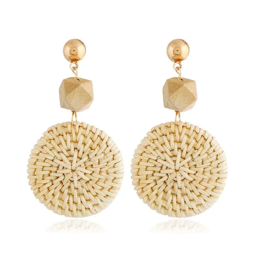

Rattan Earrings Drop Women Eardrop European and American Bamboo Round Tassel Miss