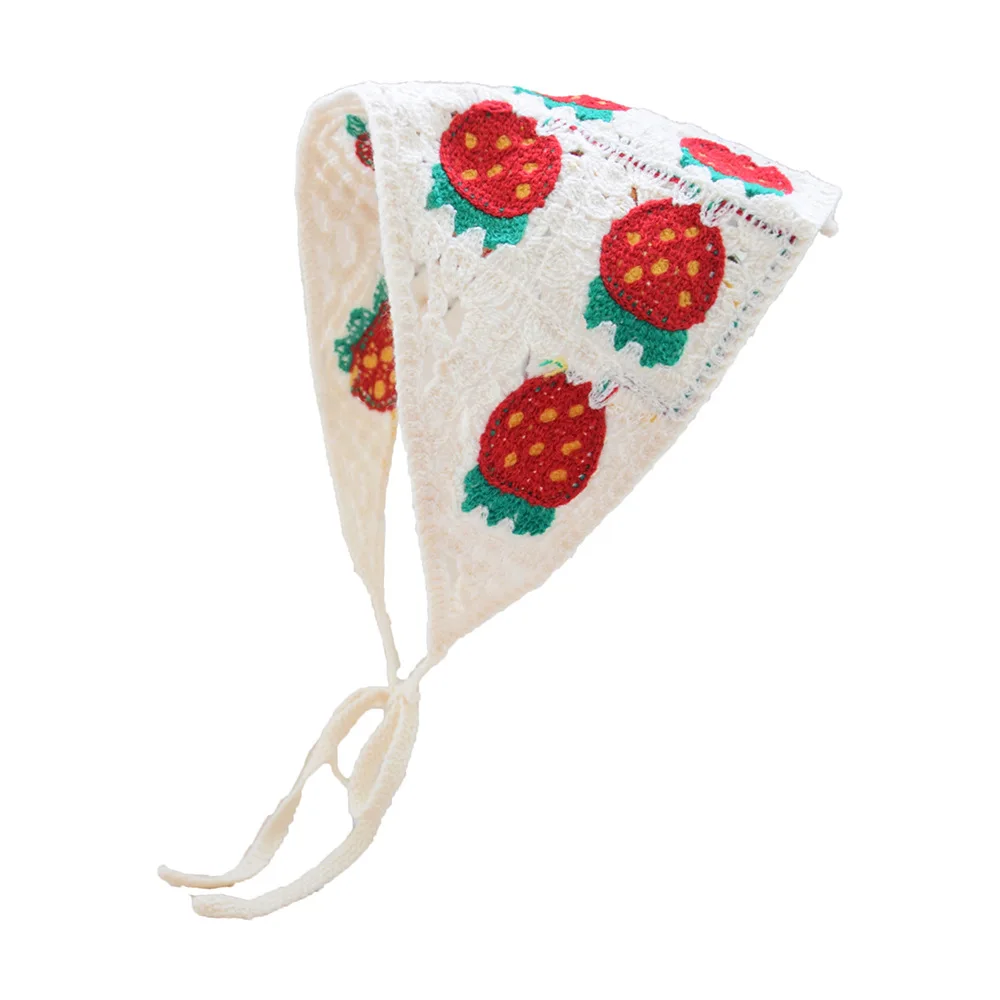 

Банданы для девочек, вязаный крючком треугольный шарф с клубникой, широкая повязка на голову со шнуровкой, вязаная держатель для волос, детский реквизит для фотосессии, головной убор художника