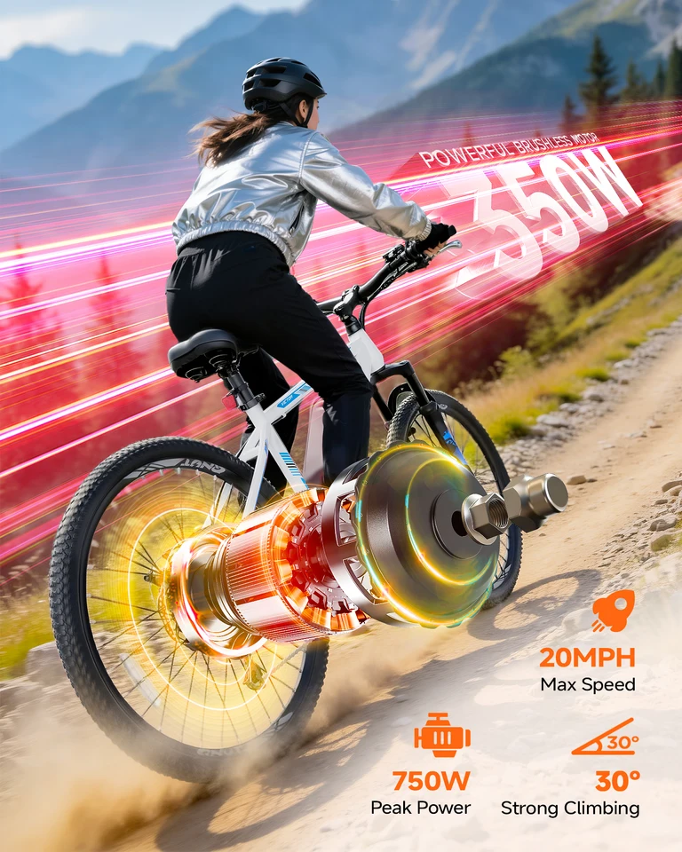 QNUT Electric Bicycle Peak 1000W Motor 26' Victor Mountain Lightweight Ebike, 36V7.8Ah Removable Battery Electric Bike Up to 40-60 Miles E Bikes Commuter E-MTB for Teens Men Women image 5