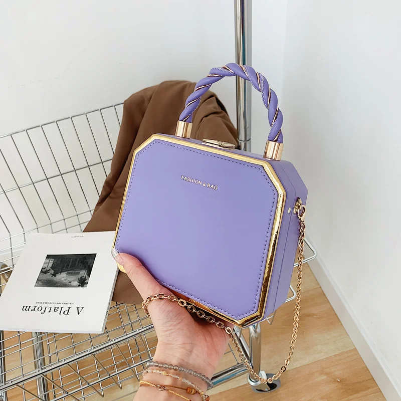

Simple Pure Color Girls Box Shoulder Bag Fashion Twist Girls Handbag Hundreds of Niche Crossbody Bag Car Stitching Craft PU Mate