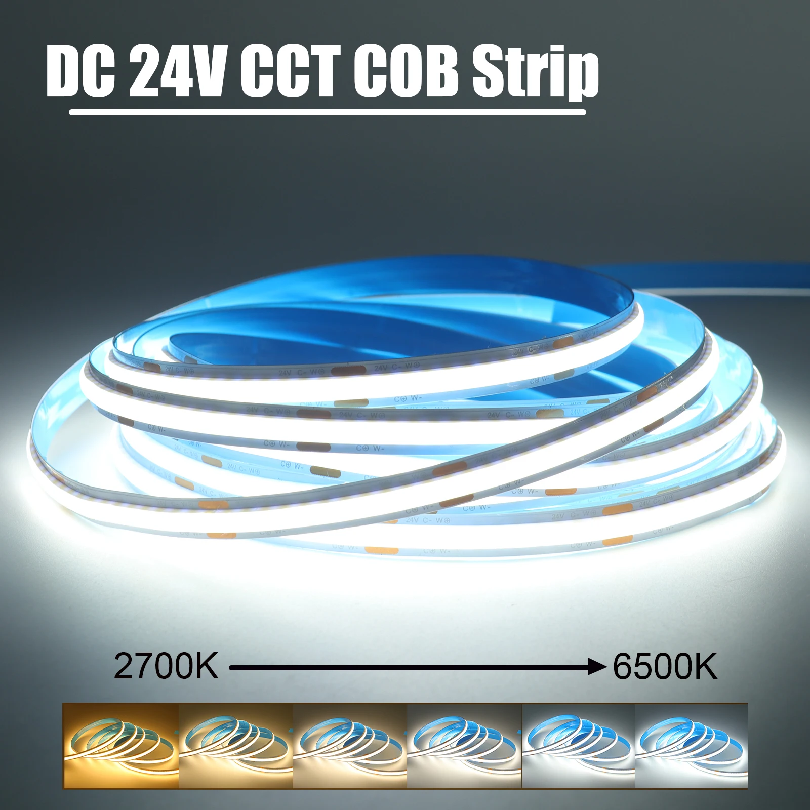 DC 24V CCT COB Strip 576Leds/M 2700K - 6500K White Dimmerable High Density Flexible Ribbon Rope LED Light For Home Decor