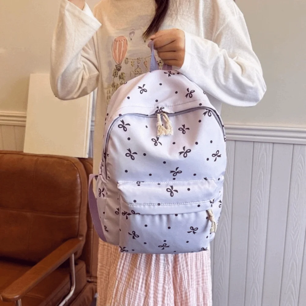 Daypack Three-piece School Bag Set with Pen Bag Handbag Nylon Bow Backpack Durable Contrast Color Students School Bag