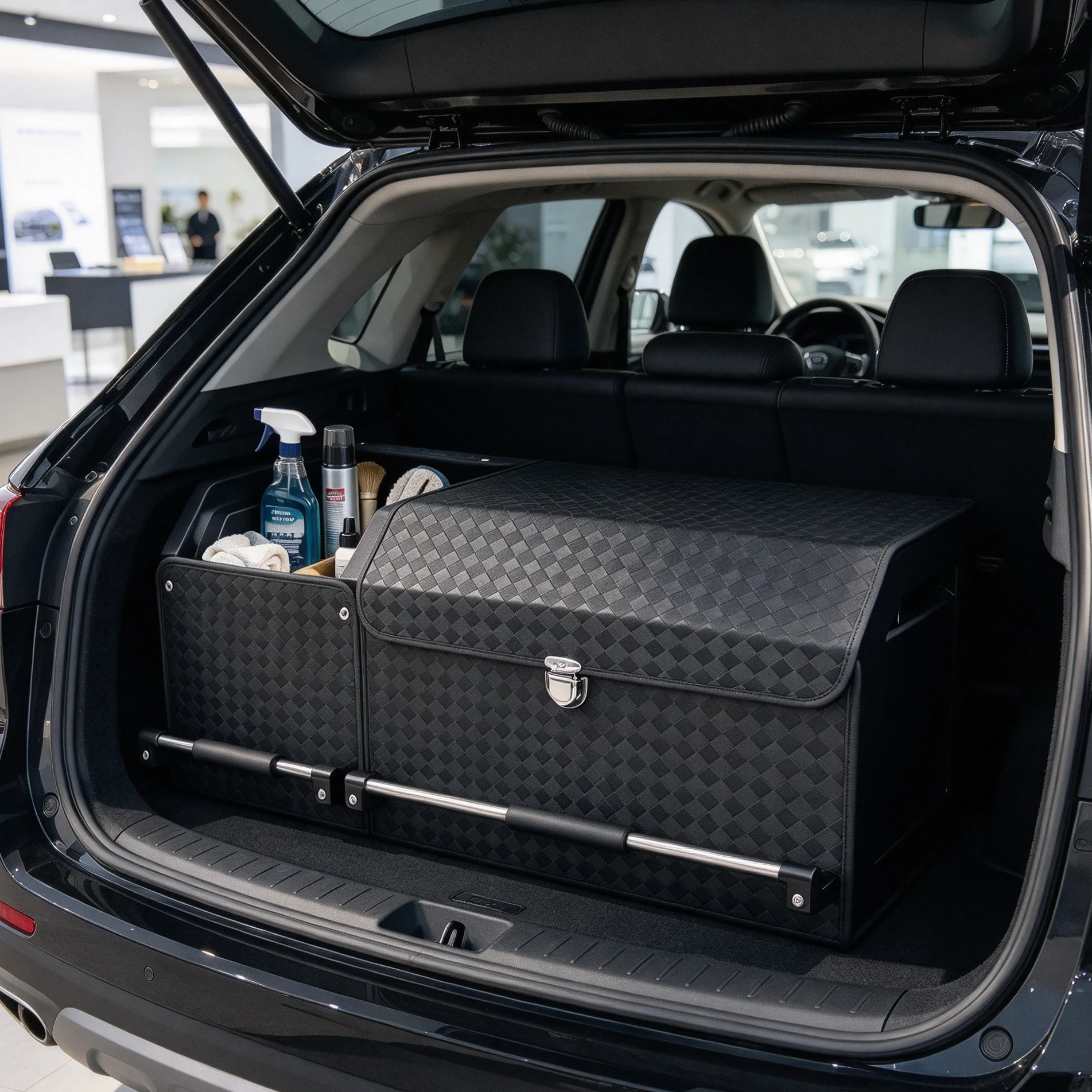 Car Storage Box Organizer, Household Large-Capacity Car Storage Box with Pull Handle Design, Waterproof and Durable Box