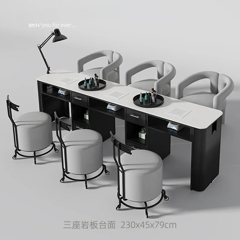 2024 new rock slab manicure table, vacuum cleaner, table and chair set, cream style simple nail salon special table