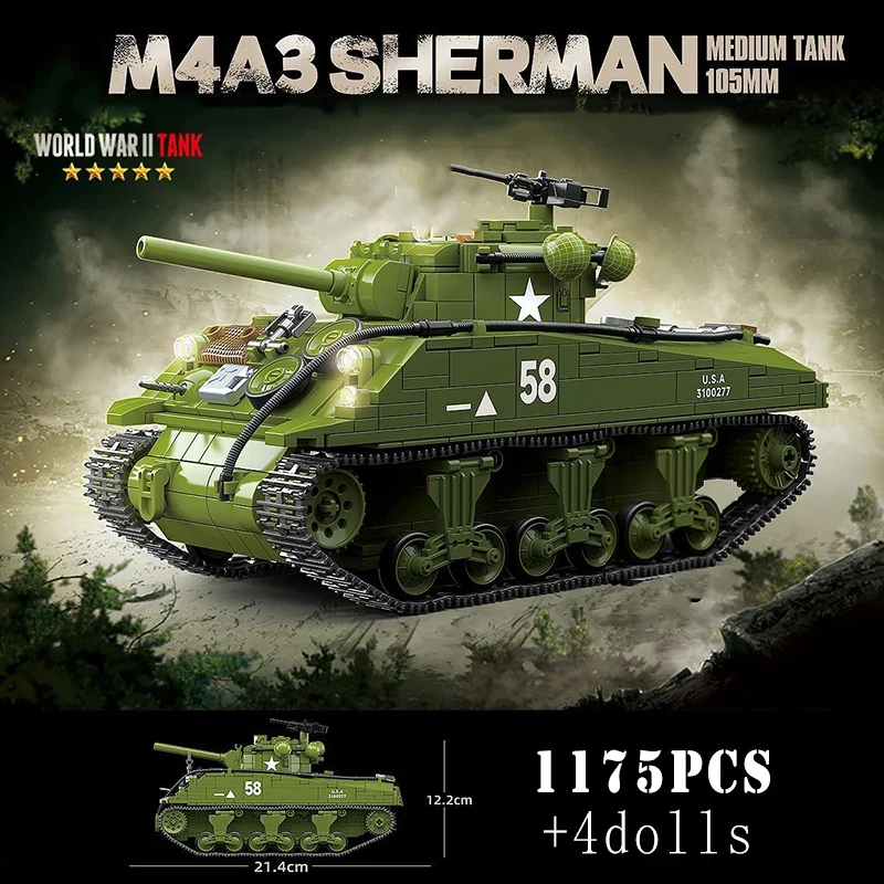 

Военные конструкторы времен Второй мировой войны: американские танки M3A1 Stuart, M4A3 Sherman, средние танки, армейское оружие, тяжелые танки КВ-1, городские блоки-конструкторы, детские игрушки