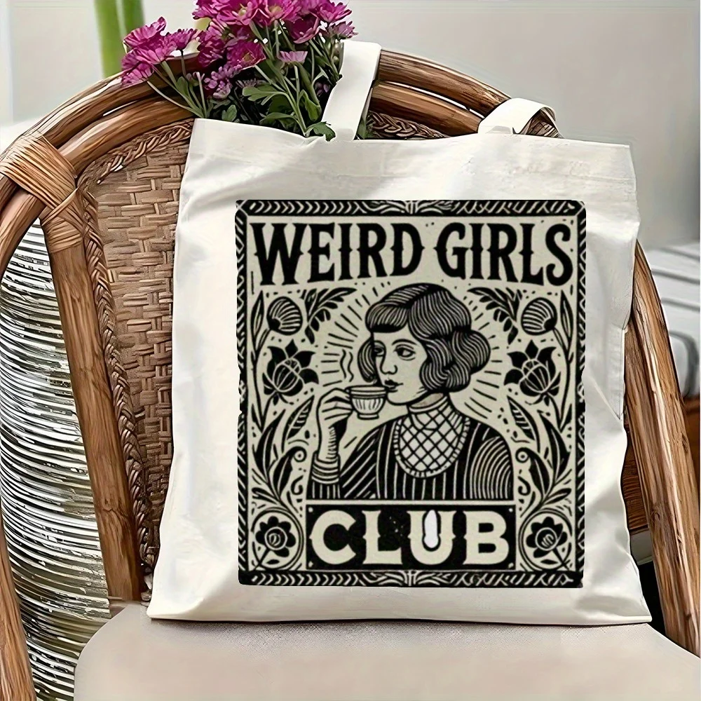 1pc Weird Girls Club Themed Vintage Tote Shopping Bag, Suita