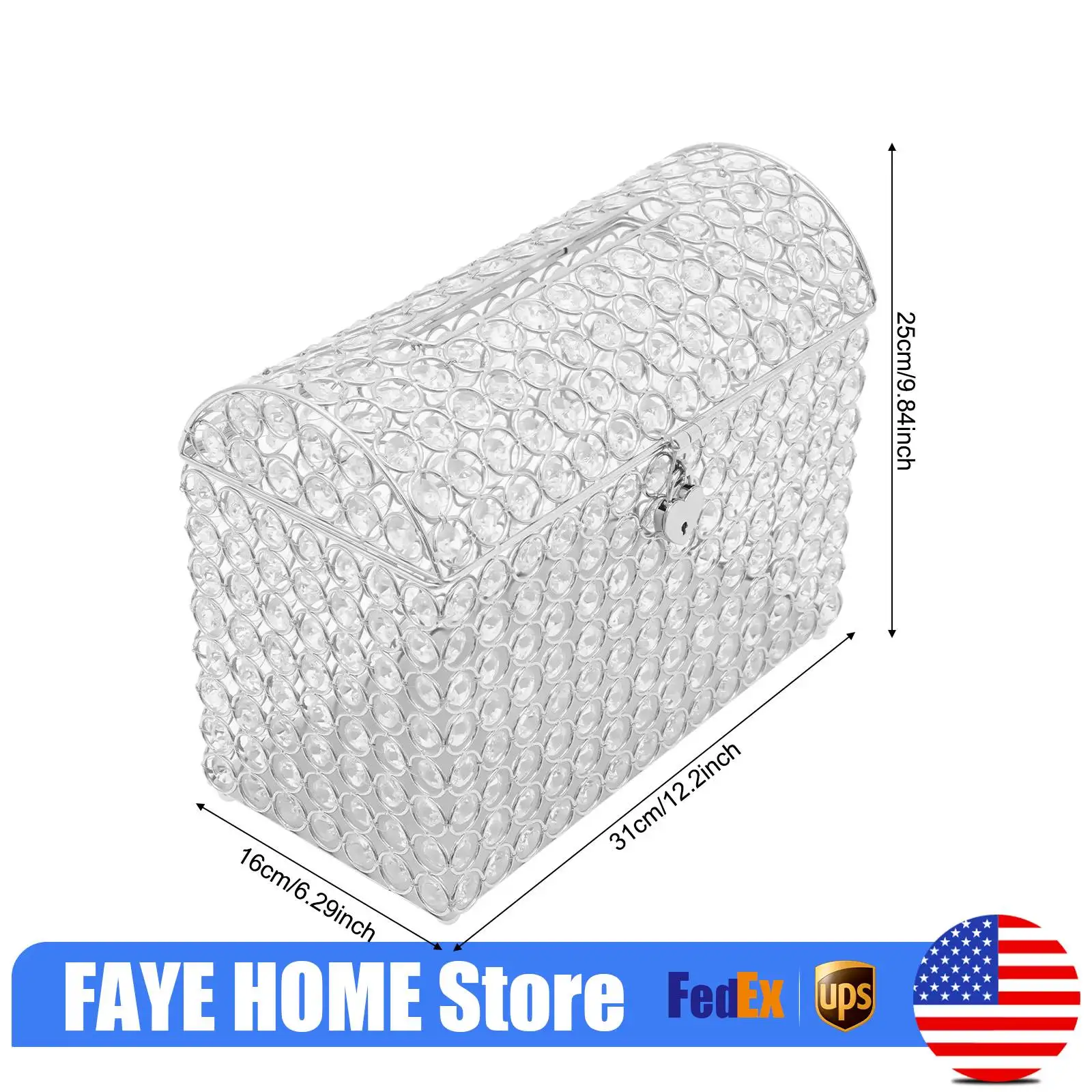 

Wedding Card Holder Box, Silver Crystal Card Box with Heart Lock, Glittering Glass Beads Wedding Gift Money Box