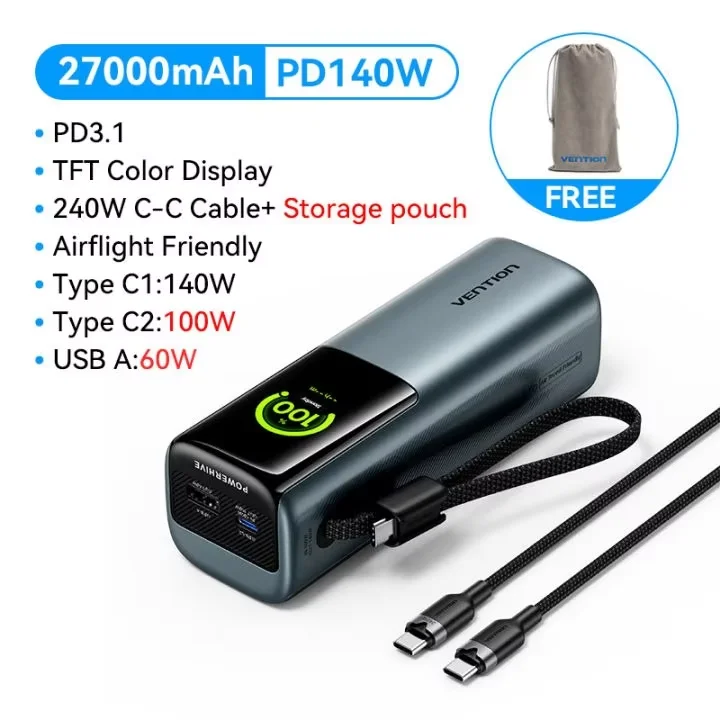 Vention 200W Powerbank 27000mAh PD 3.1 140W Max Draagbare Powerbank voor Laptop PD Snelladen voor iPhone 17 16 Samsung S25 S24