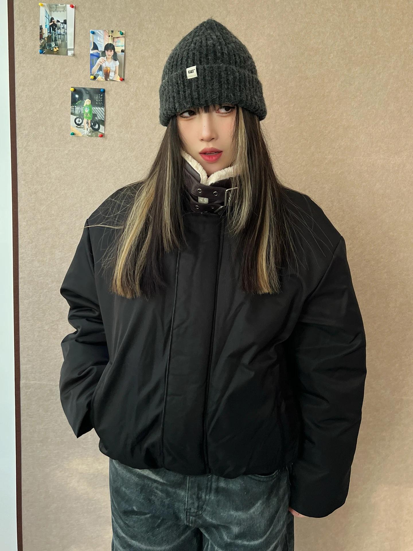 

Thiened Winter Jaet Coat for Women Warm Plu Collar Parka Cotton Clothes Retro Sle Long Sve ort Length Zipper Clo...