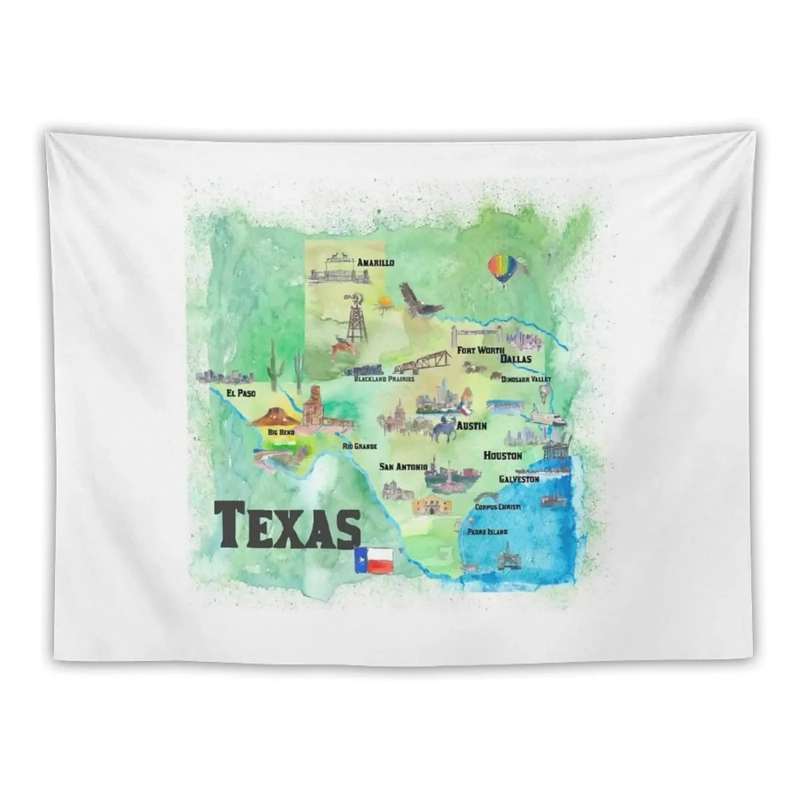 

USA Texas Travel Poster Map with Highlights Tapestry Anime Decor Aesthetic Home Decor Tapestry