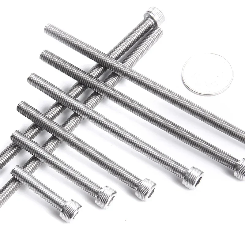 M2 M3 M4 M5 M6 M8 M10 M12 DIN912 304 Stainless Steel Inner Hexagon Lengthen Screw Knurled Cup Head Bolts Extra Long Screws Bolt