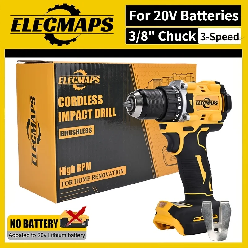 

Cordless Hammer Drill/electric Drill, For Dewalt 20V Battery, 3/8 Inch, Selectable 2.0Ah/8.0AhBattery, Cordless And Brushless, With Two Speed Settings, Suitable For Home And Construction Sites, High-performance Drill Bits, Christmas Gift.