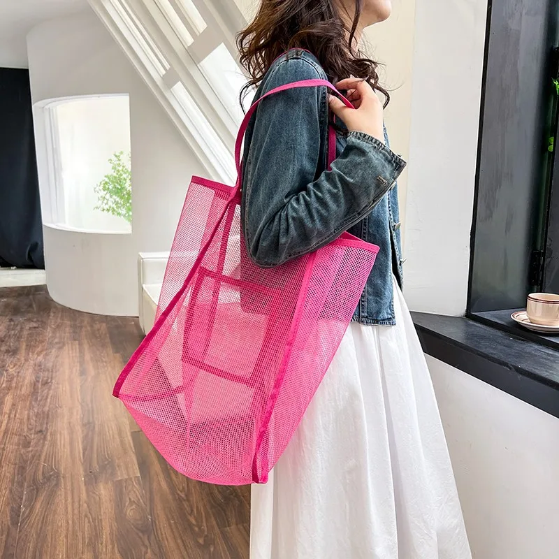 Protable Mesh Bag Large Capacity Reusable Kids Toys Storage Bags Swimming Beach Bag Women Makeup Organizer Shopping Handbag