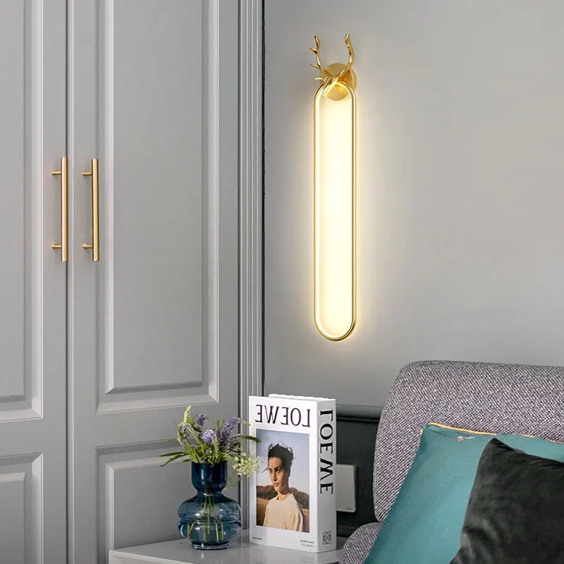 Lámpara led de pared para interiores, luz de lujo con cabeza de ciervo, arte simple, decoración moderna para el hogar, sala de estar, pasillo y